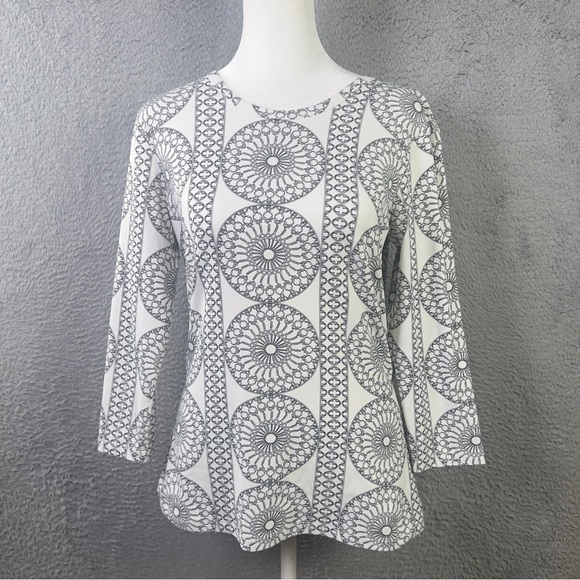 J Mclaughlin Tops - J McLaughlin Top Womens Small White Geometric Catalina Cloth 3/4 Sleeve Preppy
